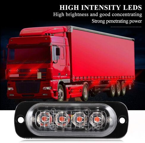 Teguangmei 4Pcs Ultra Thin 4LED Emergency Strobe Lights Universal Surface Mount 12-24V Emergency Warning Hazard Beacon Flash Caution Light Bar for Car ATVs Truck (White) in Saudi Arabia