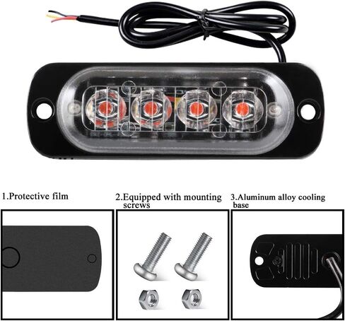 Teguangmei 4Pcs Ultra Thin 4LED Emergency Strobe Lights Universal Surface Mount 12-24V Emergency Warning Hazard Beacon Flash Caution Light Bar for Car ATVs Truck (White) in Saudi Arabia