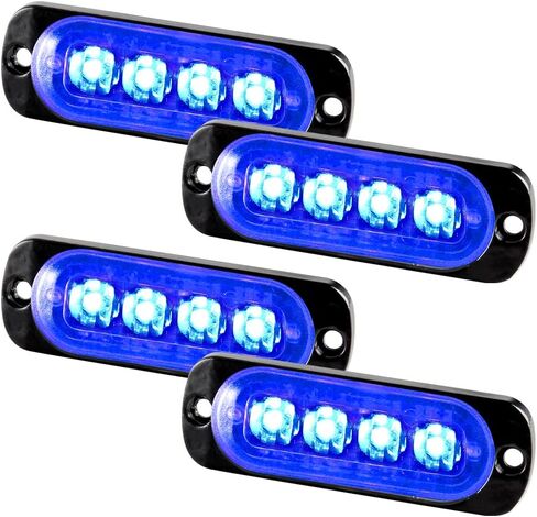 Teguangmei 4Pcs Ultra Thin 4LED Emergency Strobe Lights Universal Surface Mount 12-24V Emergency Warning Hazard Beacon Flash Caution Light Bar for Car ATVs Truck (White) in Saudi Arabia