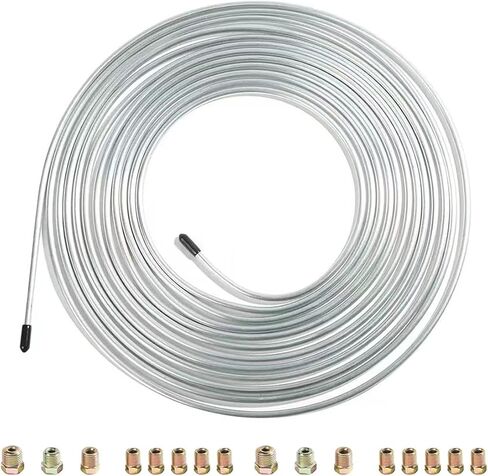 25 ft 3/16" Brake Line Tubing Kit, Flexible Copper Coated Alloy Brake Line Tubing Coil with 16 Fittings, Rustproof Brake Line Tubing Kit SAE Standard for Hydraulic Fuel Transmission System in Kuwait