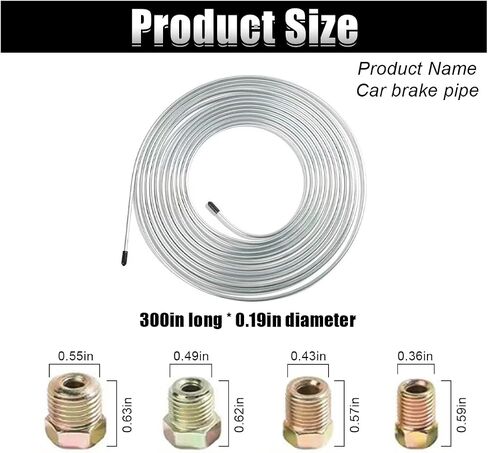 25 ft 3/16" Brake Line Tubing Kit, Flexible Copper Coated Alloy Brake Line Tubing Coil with 16 Fittings, Rustproof Brake Line Tubing Kit SAE Standard for Hydraulic Fuel Transmission System in Kuwait
