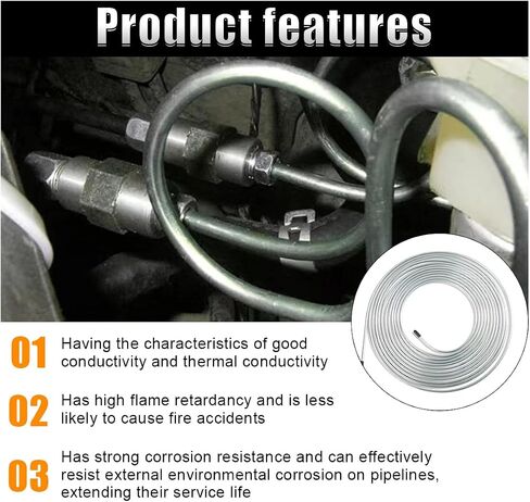 25 ft 3/16" Brake Line Tubing Kit, Flexible Copper Coated Alloy Brake Line Tubing Coil with 16 Fittings, Rustproof Brake Line Tubing Kit SAE Standard for Hydraulic Fuel Transmission System in Kuwait