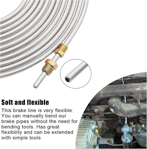25 ft 3/16" Brake Line Tubing Kit, Flexible Copper Coated Alloy Brake Line Tubing Coil with 16 Fittings, Rustproof Brake Line Tubing Kit SAE Standard for Hydraulic Fuel Transmission System in Kuwait