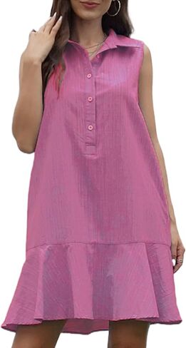 Kedera Women's Tunic Shirt Mini Dress Cotton Linen Shirt Dress Button Up Ruffle Hem Shift Dresses in Saudi Arabia