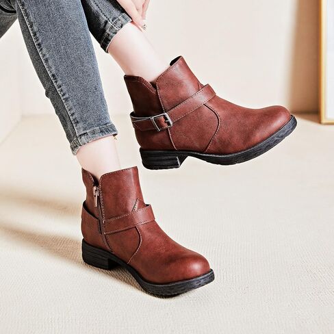 Ataiwee Women's Ankle Boots, Classic Side Zip Comfortable Thick Block Heel Boots. in Saudi Arabia