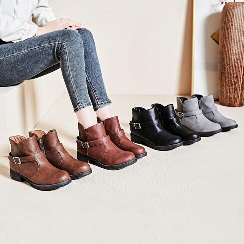 Ataiwee Women's Ankle Boots, Classic Side Zip Comfortable Thick Block Heel Boots. in Saudi Arabia