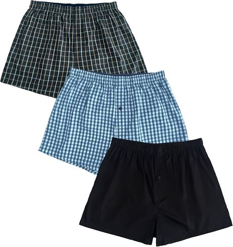 Nutria Mens Cotton Woven Boxers 3 Pack Classic Fit Loose Boxer Shorts for Men Elastic Waistband Moisture Wicking U12 in Kuwait