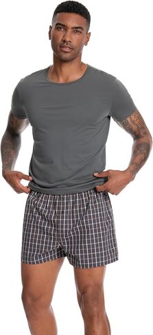 Nutria Mens Cotton Woven Boxers 3 Pack Classic Fit Loose Boxer Shorts for Men Elastic Waistband Moisture Wicking U12 in Kuwait