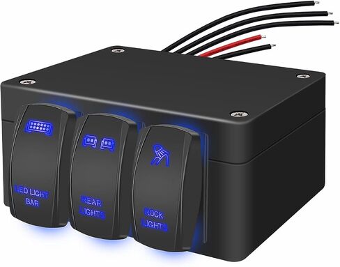 Weideer 3 عصابة الروك التبديل مربع الأزرق LED 12 فولت 24 فولت تيار مستمر لوحة المفاتيح المتأرجحة مع ملصقات توهج الليل للسيارات الشاحنات القوارب RVs in Kuwait