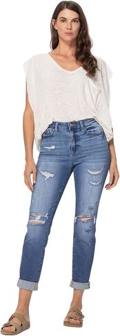 Judy Blue Women's High Waist Cuffed Destroyed Boyfriend Jeans in Saudi Arabia