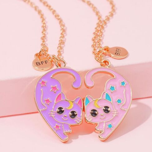 Best Friend Necklace Gifts Friendship Necklace Matching Magnetic Cat BFF Necklace for 2 Girls in Kuwait
