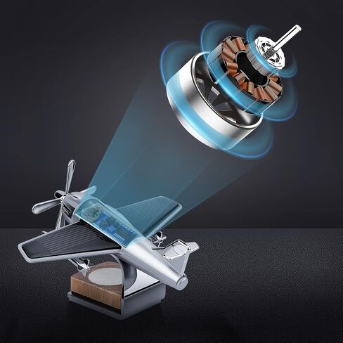 Solar Airplane Car Diffuser, Wooden Base Fragrance Diffuser, Alloy Solar Energy Rotate Airplane Ornaments for Car Office Home Decor in Saudi Arabia