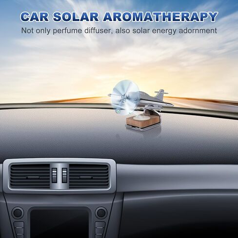 Solar Airplane Car Diffuser, Wooden Base Fragrance Diffuser, Alloy Solar Energy Rotate Airplane Ornaments for Car Office Home Decor in Saudi Arabia