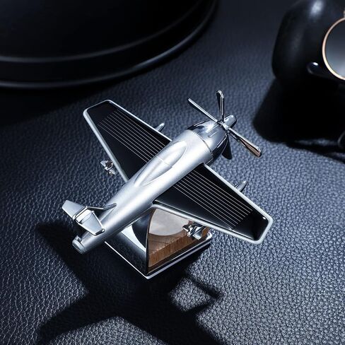 Solar Airplane Car Diffuser, Wooden Base Fragrance Diffuser, Alloy Solar Energy Rotate Airplane Ornaments for Car Office Home Decor in Saudi Arabia