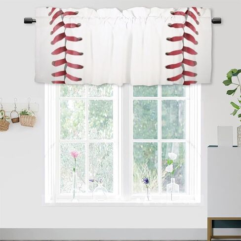 Football Rugby Valance Curtains for Kitchen Bathroom Bedroom Cafe Living Room,Sports Balls Print Art Rod Pocket Decor Short Window Curtain 1 Panel, 54x18 Inch in Saudi Arabia
