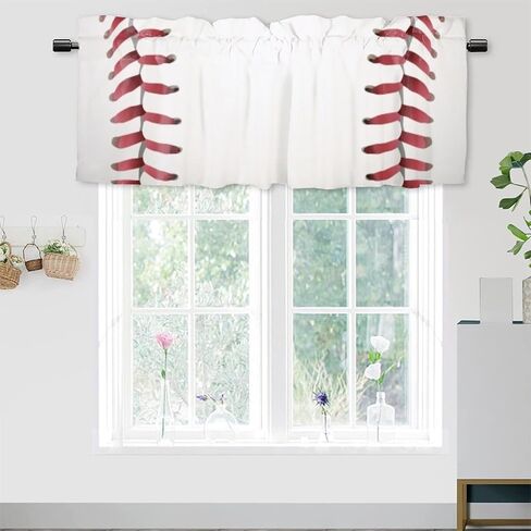 Football Rugby Valance Curtains for Kitchen Bathroom Bedroom Cafe Living Room,Sports Balls Print Art Rod Pocket Decor Short Window Curtain 1 Panel, 54x18 Inch in Saudi Arabia