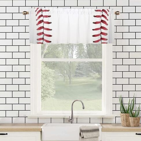 Football Rugby Valance Curtains for Kitchen Bathroom Bedroom Cafe Living Room,Sports Balls Print Art Rod Pocket Decor Short Window Curtain 1 Panel, 54x18 Inch in Saudi Arabia