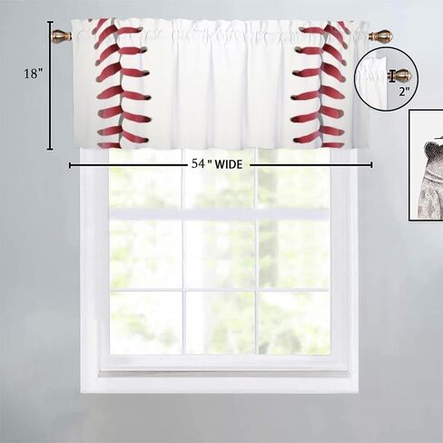 Football Rugby Valance Curtains for Kitchen Bathroom Bedroom Cafe Living Room,Sports Balls Print Art Rod Pocket Decor Short Window Curtain 1 Panel, 54x18 Inch in Saudi Arabia