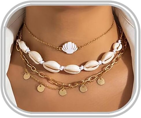 Gold Starfish Necklace for Women Sea Shell Necklaces Gold Layered Pearl Necklaces Beach Charm Necklace Shell Beaded Choker Necklace Trendy Summer Jewelry in Saudi Arabia
