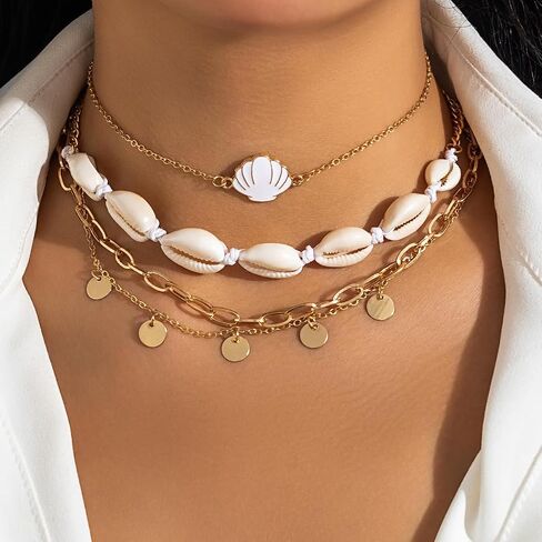 Gold Starfish Necklace for Women Sea Shell Necklaces Gold Layered Pearl Necklaces Beach Charm Necklace Shell Beaded Choker Necklace Trendy Summer Jewelry in Saudi Arabia