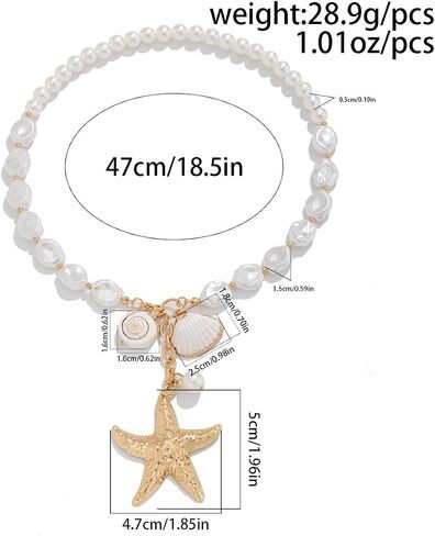 Gold Starfish Necklace for Women Sea Shell Necklaces Gold Layered Pearl Necklaces Beach Charm Necklace Shell Beaded Choker Necklace Trendy Summer Jewelry in Saudi Arabia