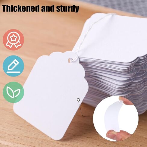 Koogel 500PCS Small Tags with String Attached, 1.4" x 1.8" Pre-Strung Kraft Tags Clothes Tags Making Hang Tags for Jewelry Clothing Art Crafts Brown in Saudi Arabia