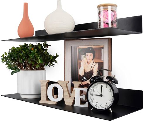 Metal Floating Shelves 24 inch Set of 2, Industrial Heavy Duty Modern Steel Wall Mounted Shelves for Living Room Office Kitchen Farmhouse,24x8x2.5 inch,Matte Black in Saudi Arabia