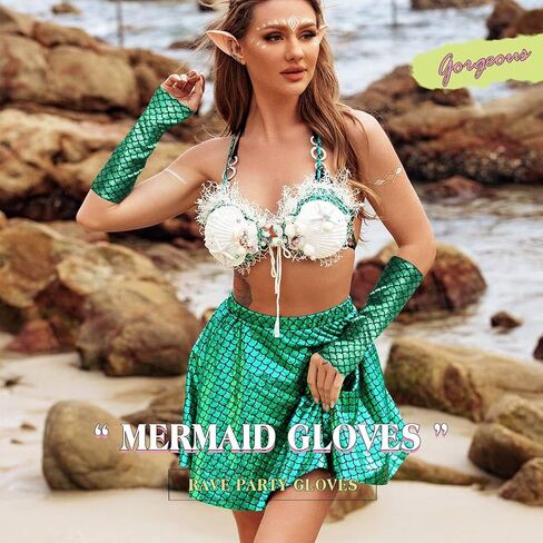 Women's Novelty Gloves Metallic Fingerless Gloves Fish Scale Gloves Cosplay Costume Gloves for Women and Girls in Saudi Arabia