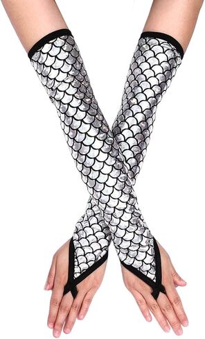Women's Novelty Gloves Metallic Fingerless Gloves Fish Scale Gloves Cosplay Costume Gloves for Women and Girls in Saudi Arabia