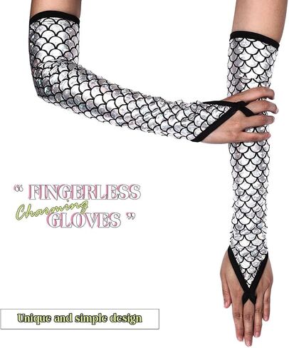 Women's Novelty Gloves Metallic Fingerless Gloves Fish Scale Gloves Cosplay Costume Gloves for Women and Girls in Saudi Arabia