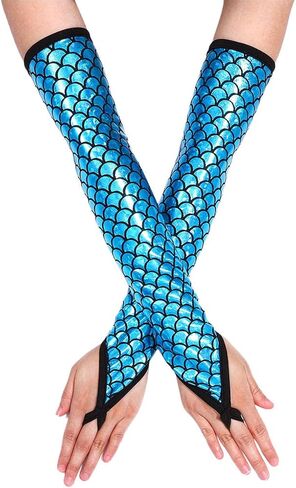 Women's Novelty Gloves Metallic Fingerless Gloves Fish Scale Gloves Cosplay Costume Gloves for Women and Girls in Saudi Arabia