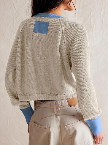 سترات صوفية نسائية مقصوصة خريفية بأكمام طويلة وسترات مفتوحة من الأمام بأزرار للأسفل كتلة الألوان بياقة دائرية معاطف خارجية متماسكة in Kuwait