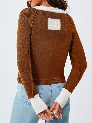 Saodimallsu Womens Cropped Cardigan Sweaters Button Down Open Front Long Sleeve Fall Trendy Color Block Knit Coats in Saudi Arabia
