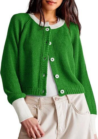 Saodimallsu Womens Cropped Cardigan Sweaters Button Down Open Front Long Sleeve Fall Trendy Color Block Knit Coats in Saudi Arabia