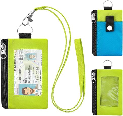 Minimalist Small Wallet for Men Women with 2 Zip Pockets, Water Resistant ID Case with Keychain and Card Holder, Coin Purse Badge Lanyard Pouch for Boys Girls Travel -Black in Saudi Arabia