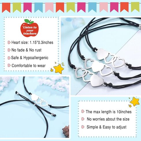 UNGENT THEM Back to School Bracelet Mommy and Me First Day of School Bracelet Matching Heart Mother Daughter Bracelets Set for Daughter Girls in Kuwait