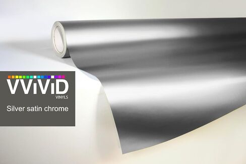 VViViD Silver Satin Chrome Vinyl Wrap Stretch Conform DIY Easy to Use Air-Release Adhesive (1ft x 5ft) in Saudi Arabia