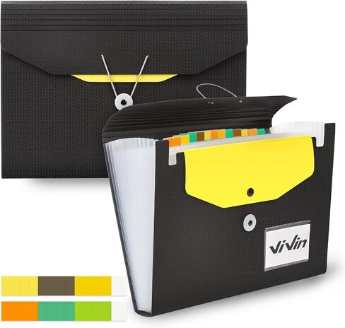 ViVin Expanding File Folder, 13-Pocket Accordion Filing Organizer with Extra Pocket & Labels, Portable Expandable Poly Folio for Documents Receipt Bills Invoice, Letter/A4 Size - Blue in Saudi Arabia