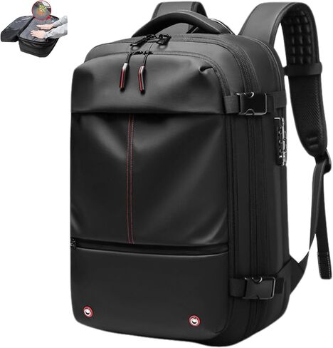 Vacuum Seal Backpack Travel 60L Expandable Air Compression System, Airback Vacpack Backpack TSA Lock Water Resistant Carry-On Luggage (Black, with Pump) in Kuwait
