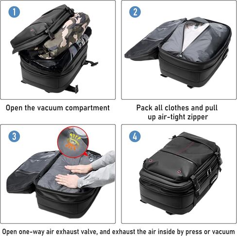 Vacuum Seal Backpack Travel 60L Expandable Air Compression System, Airback Vacpack Backpack TSA Lock Water Resistant Carry-On Luggage (Black, with Pump) in Kuwait