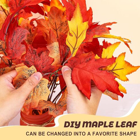 Whaline Fall Mason Jar Table Centerpiece with Faux Maple Leaves Set of 3 Autumn Leaf Branch Farmhouse Tabletop Decor Fall Mason Jar Table Sign Thanksgiving Tiered Tray Decor for Fall Home Kitchen in Saudi Arabia