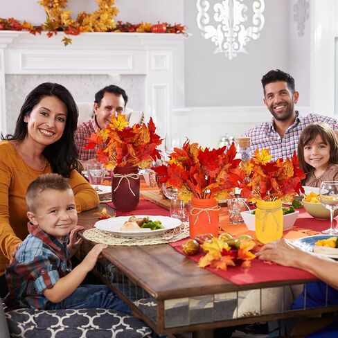 Whaline Fall Mason Jar Table Centerpiece with Faux Maple Leaves Set of 3 Autumn Leaf Branch Farmhouse Tabletop Decor Fall Mason Jar Table Sign Thanksgiving Tiered Tray Decor for Fall Home Kitchen in Saudi Arabia