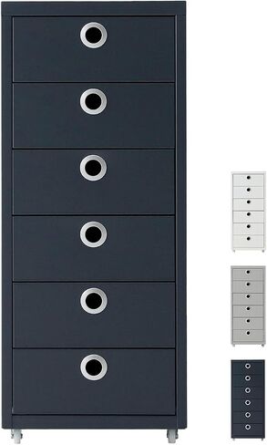Rolled Storage Cabinet, 6-Tier Small Size Steel Office File Cabinet, Under Desk Multipurpose Organizer, 11 x 16.1 x 27 Inches, Assembly Required, for Home Office, Bedroom - Dark Gray in Saudi Arabia