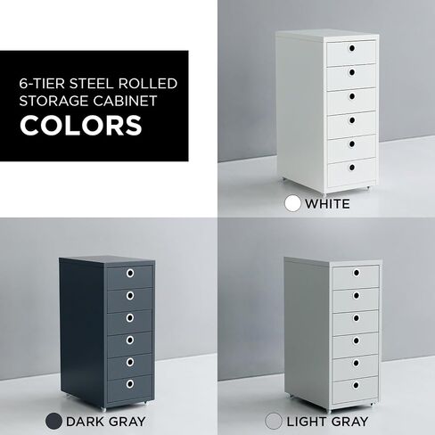 Rolled Storage Cabinet, 6-Tier Small Size Steel Office File Cabinet, Under Desk Multipurpose Organizer, 11 x 16.1 x 27 Inches, Assembly Required, for Home Office, Bedroom - Dark Gray in Saudi Arabia