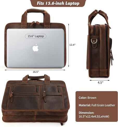 Jack&Chris Leather Briefcase for Men,Retro Business Travel Messenger Bag,Large 15.6 Laptop Work Bag in Saudi Arabia