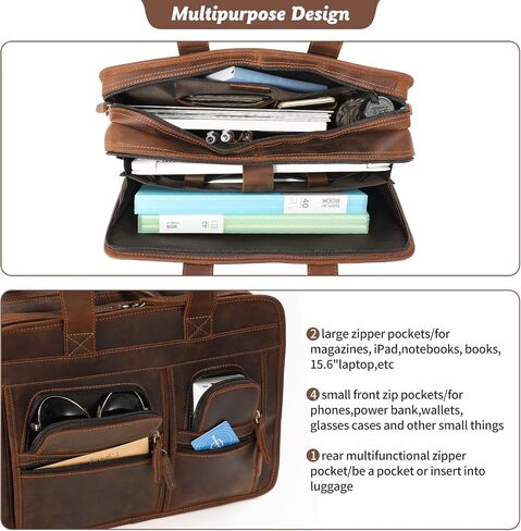 Jack&Chris Leather Briefcase for Men,Retro Business Travel Messenger Bag,Large 15.6 Laptop Work Bag in Saudi Arabia