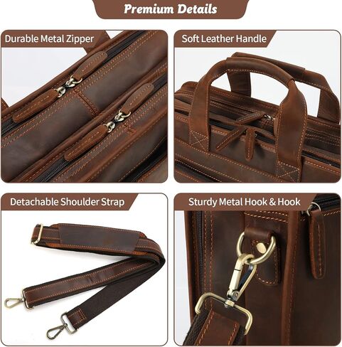 Jack&Chris Leather Briefcase for Men,Retro Business Travel Messenger Bag,Large 15.6 Laptop Work Bag in Saudi Arabia
