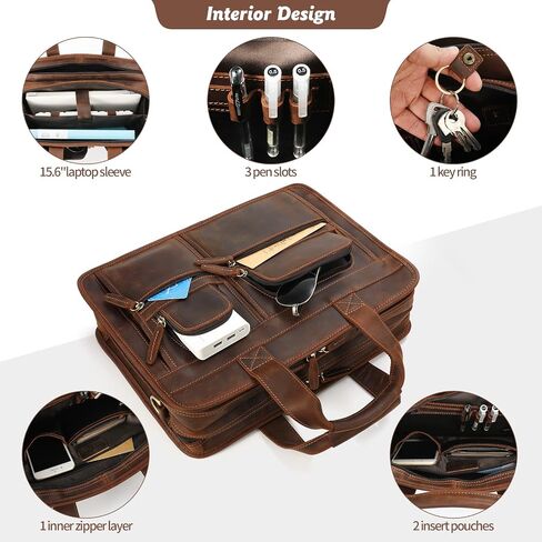 Jack&Chris Leather Briefcase for Men,Retro Business Travel Messenger Bag,Large 15.6 Laptop Work Bag in Saudi Arabia