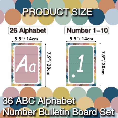 YIYDONG 36 Pieces Alphabet Line Bulletin Board Set ABC Number Flash Cards Wall Decorations for Pre-School Kindergarten Elementary Classroom Nursery Homeschool (Bright Colors) in Saudi Arabia