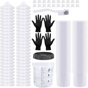 Disposable Paint Mixing Cup Kit for Automotive Paint Gun-Hvlp Spray Gun,20 Ounce (600ml) Standard Kit,50 Liners,50 Lids with 125μm Filters,1 Hard Outer Cup with Retainer Ring,20 Plugs. in Saudi Arabia